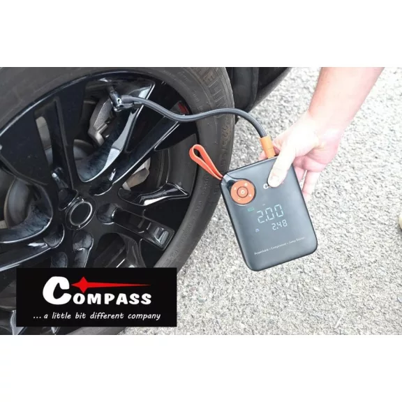 Compass štartovací zdroj s kompresorom, powerbankou a svietidlom (7200 mAh, 600 A)