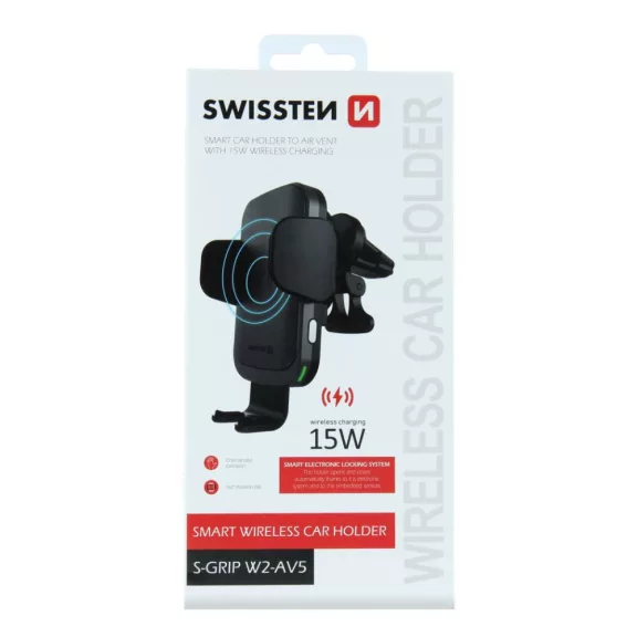 Držiak telefónu Swissten S-Grip W2-AV5 s bezdrôtovou nabíjačkou, pre ventilačnú mriežku