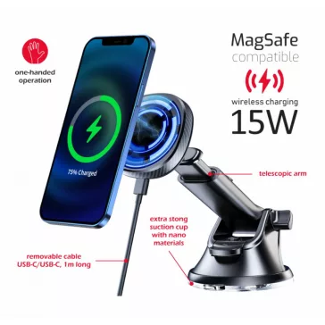  Držiak telefónu Swissten MagSafe s bezdrôtovou nabíjačkou, prísavka