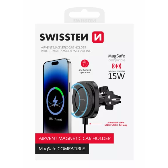 Držiak na telefón Swissten MagSafe s bezdrôtovou nabíjačkou, držiak na ventiláciu